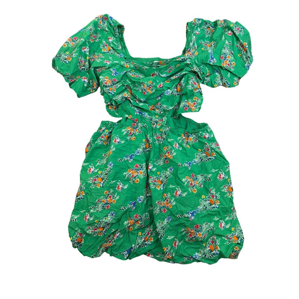A New Day Women's Green Floral Puff Short Sleeve Bubble A-Line Dress - XXL - NWT